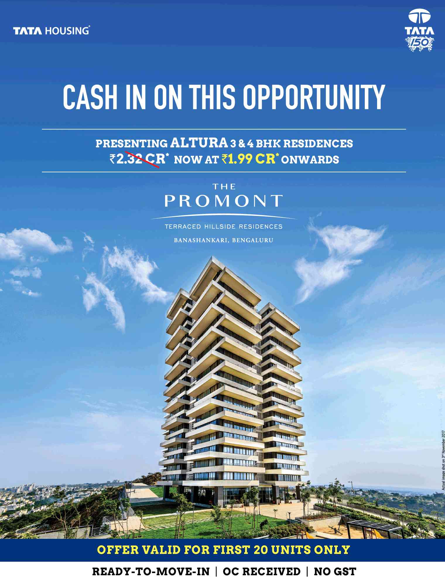 Presenting Altura 3 & 4 BHK residences @ Rs 1.99 cr at Tata The Promont in Bangalore Update
